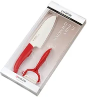 Noże kuchenne - Kyocera Zestaw Blister, ceramiczny nóż Santoku 14 cm i poprzeczna obieraczka, czerwony - miniaturka - grafika 1