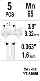 Yato ZESTAW OGNIW ŁĄCZĄCYCH DO ŁAŃCUCHA 3/8" 0,063" 5SZT Yato YT-84978 ZYSKAJ RABAT 30 ZŁ YT-84978 - Łańcuchy i liny stalowe - miniaturka - grafika 4