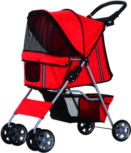 PawHut WÓZEK SPACEROWY DLA PSA KOTA TRANSPORTER czerwony - Sprzęt podróżny i transportery dla psów - miniaturka - grafika 3