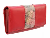 Portfele - PolskaGalanteria.pl Portfel Damski PolskaGalanteria Długi Suwak Płaski Skóra Naturalna Czerwony z Wstawką Mozajka D14 - miniaturka - grafika 1