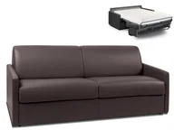 Sofy i kanapy - Vente-Unique 4-osobowa kanapa z ekspresowym mechanizmem rozkładania z materiału skóropodobnego CALIFE - Kolor: czekoladowy - Wymiary miejsca do spania: 160 cm - Materac 18 cm - miniaturka - grafika 1