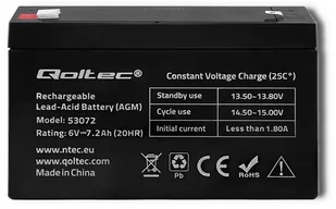 Qoltec Qoltec Akumulator AGM 6V 7.2Ah 53072 - Baterie do zasilaczy awaryjnych UPS - miniaturka - grafika 2
