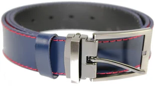 Complex (PL) Pasek Męski Skórzany (PL) Skóra Licowa EXTRA 35 mm GRANATOWY MALINOWA NITKA Klamra Nowoczesna - Paski - miniaturka - grafika 2