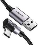 Kable USB - UGREEN Kątowy kabel przewód USB / USB Typ C 1m 3A szary - miniaturka - grafika 1