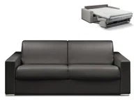 Sofy i kanapy - Vente-Unique 4-osobowa kanapa z ekspresowym mechanizmem rozkładania z materiału skóropodobnego CALITO - Kolor: czarny - Wymiary miejsca do spania: 160 cm - Materac 14 cm - miniaturka - grafika 1
