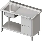 Stoły gastronomiczne - Stalgast Stół ze zlewem jednokomorowym L) z blokiem dwóch szuflad i półką 1800x700x850 mm 981007180 - miniaturka - grafika 1