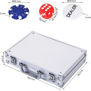 Homcom HOMCOM ZESTAW DO POKERA WALIZKA 200 ŻETONÓW 2 x TALIE KART DO GRY 5 x KOSTEK 1 x KUFER ALUMINIOWY 4 KOLORY 29.5 x 20,5 x 6,5 cm 11,5 g/Chip - Inne gry towarzyskie - miniaturka - grafika 2