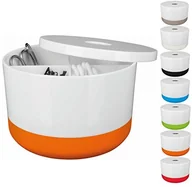 Kosmetyczki, organizery i kuferki - Spirella Spirella Organizer na kosmetyki "Moji" z indywidualnie regulowanymi przegródkami pudełko do przechowywania kosmetyków i biżuterii 15 x 9 cm z pokrywką biały/pomarańczowy 10.17589 - miniaturka - grafika 1