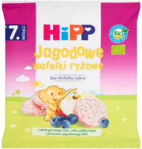 Hipp Wafelki EKO ryżowe - jagodowe - bez glutenu i cukru - Przekąski dla dzieci - miniaturka - grafika 2