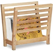 Inne meble do salonu - Relaxdays Stojak na gazety  orzech włoski, uchwyt na miejsce do przechowywania różnych rzeczy, półka na gazety, czasopisma, wys. x szer. x gł.: 38,5 x 26,5 x 40 cm, drewno, naturalny 10020656 - miniaturka - grafika 1