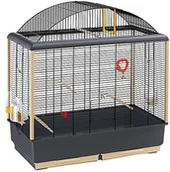 Klatki i wyposażenie dla ptaków - Ferplast domek dla ptaków Palladio, panoramiczny, kompletne wyposażenie, czarna kratka - miniaturka - grafika 1