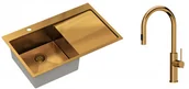 Zlewozmywaki z baterią - QUADRON Quadron Zlewozmywak stalowy jednokomorowy 78 48 20 cm z ociekaczem RUSSEL 111 kolor miedziany z baterią JENNIFER Q LINE SLIM - miniaturka - grafika 1