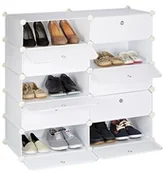 Szafki na buty - Relaxdays szafka na buty z 10 półkami, regał na buty duża, regał wtykowy tworzywo sztuczne, wys. x szer. x głęb. ok. 90 x 94 x 37 cm, różne. Kolory 10021978_49 - miniaturka - grafika 1