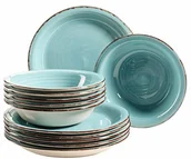 Talerze - MÄSER Bel Tempo II zestaw talerzy dla 6 osób w nowoczesnym stylu vintage, 12-częściowy serwis stołowy, ręcznie malowany, turkusowy, kamionka - miniaturka - grafika 1