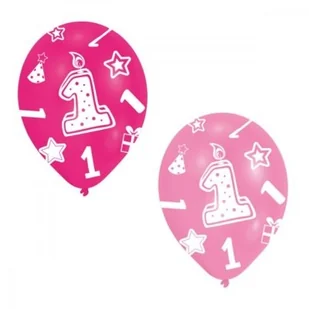 Amscan Balony lateksowe z cyfrą 1 nadruk na całej powierzchni27,5cm/11'' różowe 6 szt. INT995654 - Baby shower i roczek - miniaturka - grafika 2
