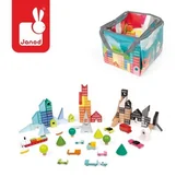 Klocki - Janod Klocki drewniane z matą do zabawy Kubix 70 sztuk Miasto 3700217380809 - miniaturka - grafika 1