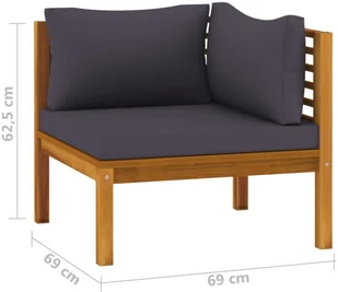 vidaXL Siedziska narożne z ciemnoszarymi poduszkami, 2 szt., akacjowe - Komplety wypoczynkowe - miniaturka - grafika 9
