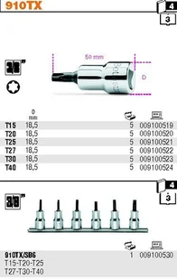 Beta KPL.NASADEK 3/8" TORX T15-T40 6SZT 910TX/SB6 - Klucze i nasadki - miniaturka - grafika 2