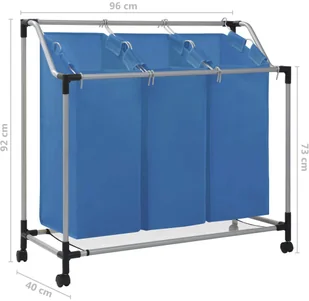 vidaXL Sortownik na pranie z 3 pojemnikami, niebieski, stalowy vidaXL - Kosze na bieliznę - miniaturka - grafika 7