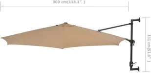 vidaXL Parasol ścienny z LED, na metalowym słupku, 300 cm, kolor taupe 312525 - Parasole ogrodowe - miniaturka - grafika 9
