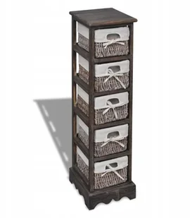 vidaXL Szafka drewniana, brąz, pojedyncza, z wiklinowymi koszami (x5) - Komody - miniaturka - grafika 2