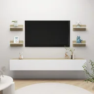 Półki do salonu - vidaXL vidaXL Półki ścienne, 4 szt., biel i dąb sonoma, 40 x 11,5 x 18 cm - miniaturka - grafika 1