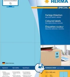 Herma HERMA 4563 etykiety można zdjąć barw (105 X 148 MM na papierze w formacie A4 matowa, samoprzylepna) 80 sztuk na 20 arkuszy do zadrukowania, niebieski 4563 - Etykiety do drukarek - miniaturka - grafika 2