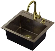 Zlewozmywaki z baterią - STEINER Zlewozmywak granit + bateria + syfon czarny JOHNNY 110 - miniaturka - grafika 1