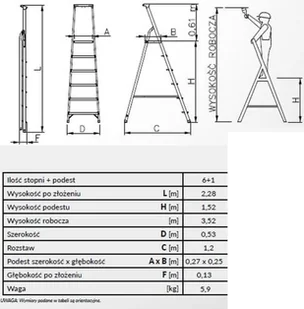 Drabex 996 99674666 Drabina wolnostojąca 7 stopniowa z półką i haczykiem wysokość robocza 3,52m) 74666-uniw - Drabiny Drabex 996 99674666 Drabina wolnostojąca 7 stopniowa z półką i haczykiem wysokość robocza 3,52m) 74666-uniw - Drabiny - miniaturka - grafika 2