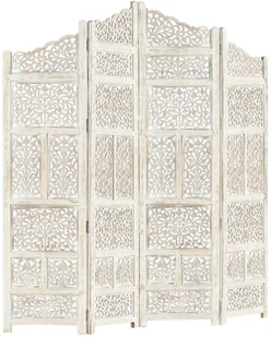 vidaXL vidaXL Parawan 4-panelowy, rzeźbiony, biały, 160x165 cm, drewno mango - Parawany - miniaturka - grafika 14