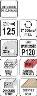 YATO TARCZA SZLIFIERSKA UNIWERSALNA 125MM ZIARNISTOŚĆ 120 YT-83266 - Tarcze do pił - miniaturka - grafika 2