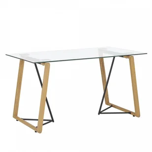 Beliani Stół do jadalni szklany 140 x 80 cm jasne drewno TACOMA - Ławy i stoliki kawowe - miniaturka - grafika 2