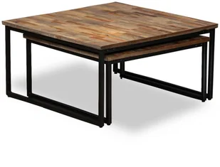 vidaXL Zestaw 2 stolików wsuwanych pod siebie, odzyskane drewno tekowe - Ławy i stoliki kawowe - miniaturka - grafika 3