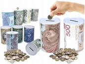 Wyposażenie pokoiku dziecięcego - SKARBONKA Duża Metalowa Puszka 500 Pln Zł Pieniądz - miniaturka - grafika 1