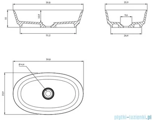 Omnires Neo M+ umywalka nablatowa 60x36 cm biały połysk NEOUNBP | - Umywalki - miniaturka - grafika 2