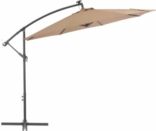 vidaXL Parasol wiszący z LED i stalowym słupkiem, 300 cm, taupe - Parasole ogrodowe - miniaturka - grafika 2
