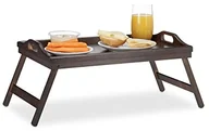 Tace i patery - Relaxdays 10023233 taca na łóżko z bambusa, składane, uchwyty, nadmiernym krawędzi, śniadania i serwowania, HBT: 22 x 61,5 x 30 cm, ciemnobrązowy 10023233 - miniaturka - grafika 1