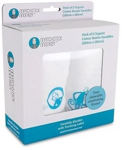 Matchstick Monkey Matchstick Monkey, Otulacz z gryzakiem, bawełniany, Niebieskie Małpki, 120x120 cm, 2 szt. - Otulacze - miniaturka - grafika 7