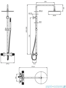 Omnires Contour system prysznicowy natynkowy termostatyczny złoto szczotkowane CT8044GLB - Zestawy prysznicowe - miniaturka - grafika 2