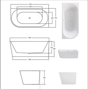 Besco Wanna wolnostojąca przyścienna 170x80 ZOYA Prawa + Złota maskownica syfonu - Wanny - miniaturka - grafika 4