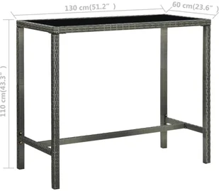 vidaXL Lumarko Ogrodowy stolik barowy, szary 130x60x110 cm, polirattan i szkło! 313462 - Stoły ogrodowe - miniaturka - grafika 6