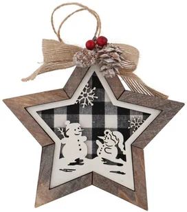 Zawieszka drewniana gwiazdka z bałwankiem 8 cm 1 szt. - Ozdoby bożonarodzeniowe - miniaturka - grafika 2