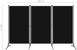 vidaXL Parawan 3-panelowy, czarny, 260 x 180 cm vidaXL - Parawany - miniaturka - grafika 5