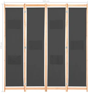 vidaXL Parawan 4-panelowy, szary, 160x170x4 cm, tkanina vidaXL - Parawany - miniaturka - grafika 7