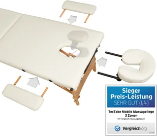 tectake 3-strefowy stół do masażu Daniel z tapicerką i drewnianą ramą - beżowy 401465 - Stoły i łóżka do masażu - miniaturka - grafika 3