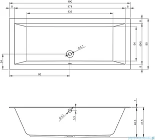 Riho Lugo 190x80cm wanna prostokątna z hydromasażem Pneumatic lewa + nogi + syfon BT04-PNE-L - Wanny z hydromasażem - miniaturka - grafika 2