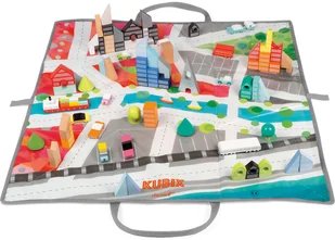 Janod Klocki drewniane z matą do zabawy Kubix 70 sztuk Miasto 3700217380809 - Klocki - miniaturka - grafika 2