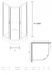 Sea Horse Kabina półokrągła STYLIO 80x80x190 czarna/transparenta BK501RTK+ - Kabiny prysznicowe - miniaturka - grafika 2
