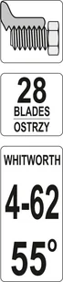 Yato SPRAWDZIAN GRZEBIENIOWY DO GWINTÓW WHITWORTH 55° 28 SZABLONÓW 4 62 BSW YT-29982 YT-29982 - Narzędzia warsztatowe - miniaturka - grafika 3