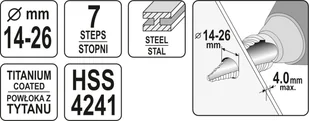 Yato WIERTŁO STOPNIOWE 14-26MM YT-44743 - Wiertła - miniaturka - grafika 4